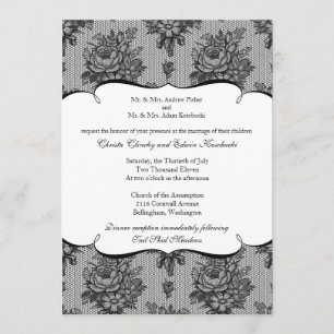 Invitación francesa negra de la boda del cordón