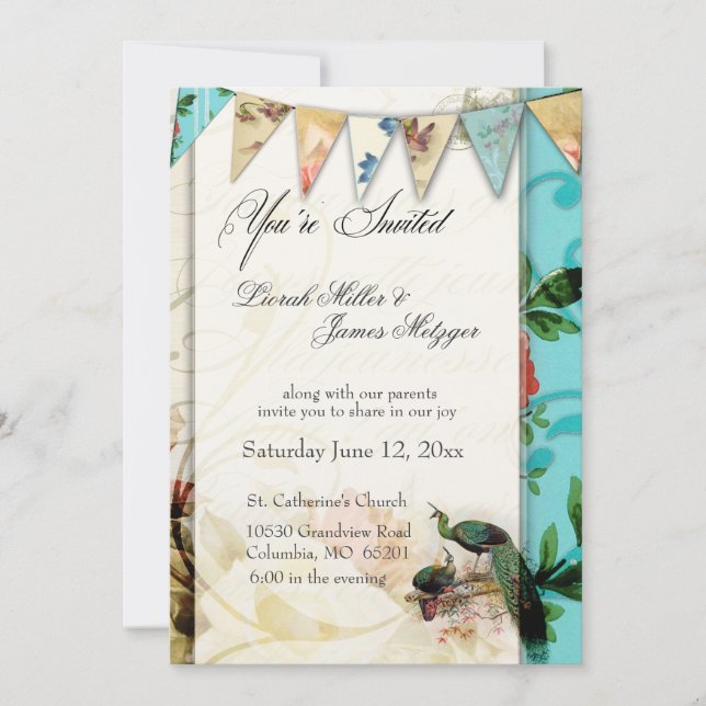Invitación francesa Shabby chic Vintage (Anverso)