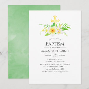 Invitación Frangipani acuarela Bautizo o Confirmación