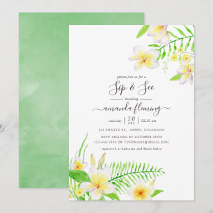 Invitación Frangipani floral acuarela exótica para sip and se