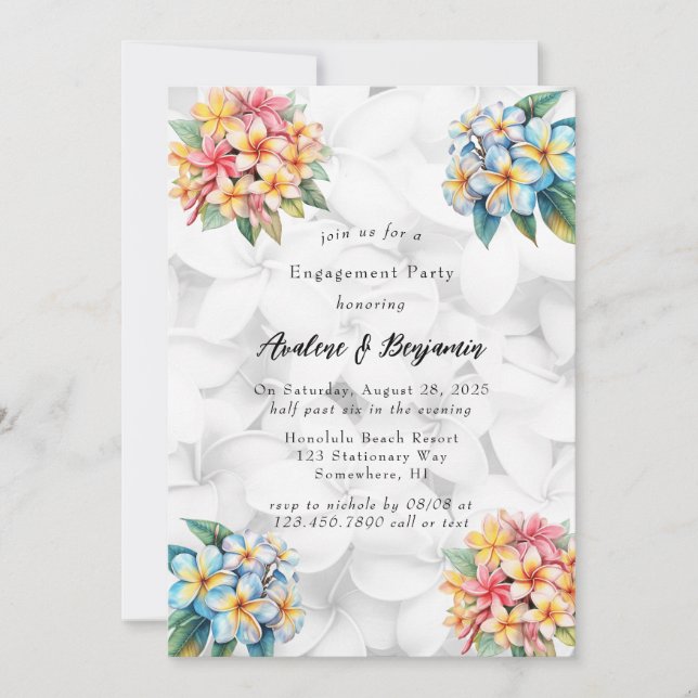 Invitación Frangipani Floral Hawaii Engagement Party (Anverso)