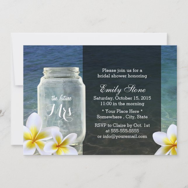 Invitación Frangipani & Mason Jar Beach Theme Shower (Anverso)