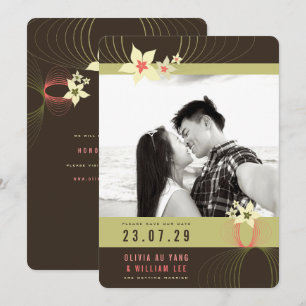 Invitación Frangipani Rosa Tropical Boda Save the Date