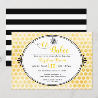 Invitación franja amarilla negra de abeja Oh bebé ducha