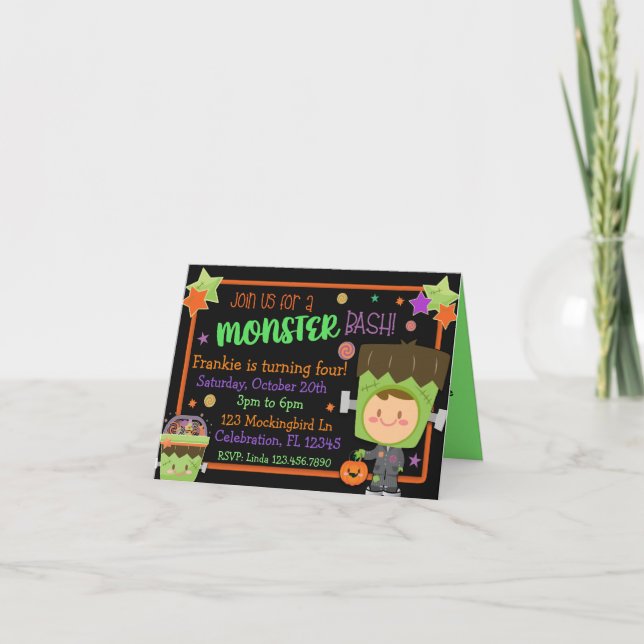 Invitación Frankenstein Monster Bash Halloween Cumpleaños (Anverso)