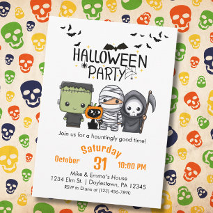 Invitación Frankenstein Mummy Grim Reaper Cute Cat Halloween