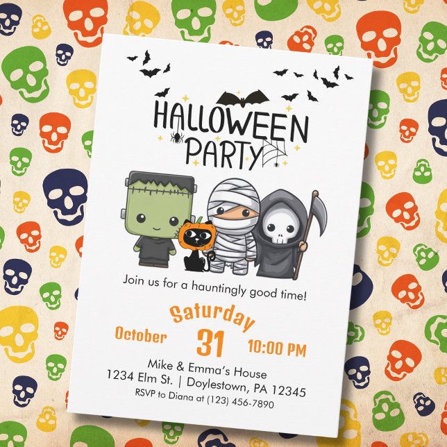Invitación Frankenstein Mummy Grim Reaper Cute Cat Halloween (Subido por el creador)