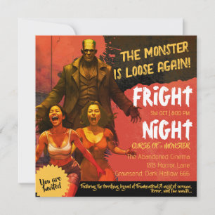 Invitación Frankenstein Retro Terror Noche de Espanto Adulto