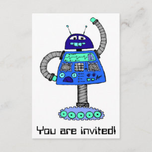 Invitación Frankie Robot: Azul sobre blanco