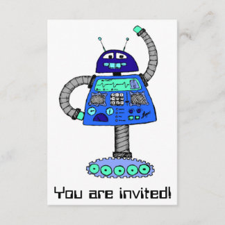 Invitación Frankie Robot: Azul sobre blanco