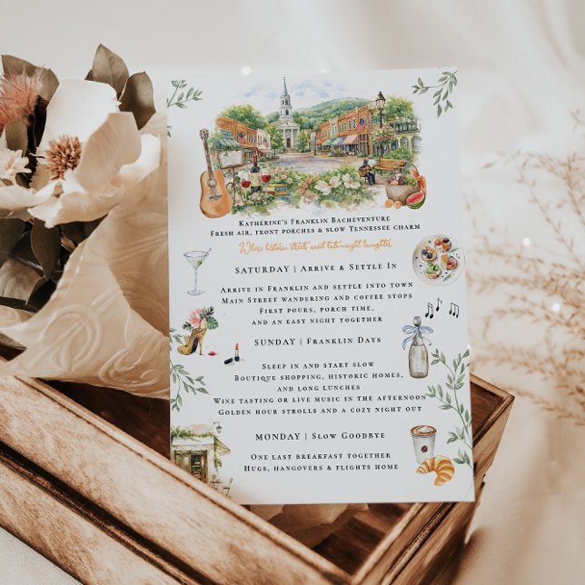 Invitación Franklin Tennessee Bachelorette Weekend Itinerary (Subido por el creador)