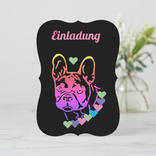 Invitación Französische Bulldogge Herzhalsband French Bulldog (Anverso de pie)