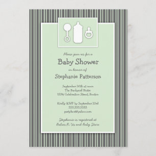 Invitación Frasco Binky Rattle Baby Shower Mint & Gray