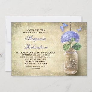 Invitación frasco de caramelo con flores azules y ducha de no