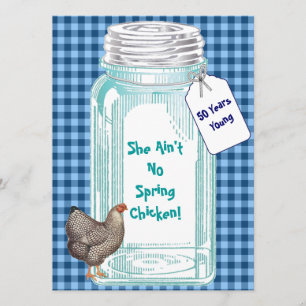 Invitación Frasco de Conservas Antiguo Diseño de Gingham Azul
