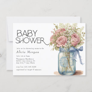Invitación Frasco de conservas   Baby Shower de rosas rosadas