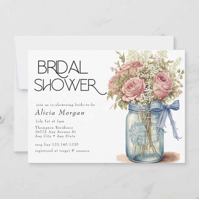 Invitación Frasco de conservas | Ducha de novias Rosa Rosada (Anverso)