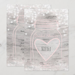 Invitación Frasco de Mason con Corazón y Luces de Abedul para