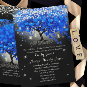 Invitación Frasco de Mason de Hoja de Corazón Azul Real sobre