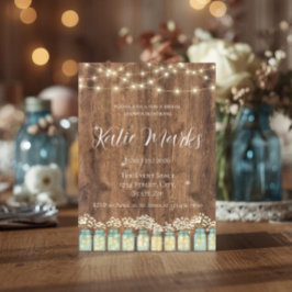 Invitación Frasco de Mason de Madera Rústica y Luces de Hadas