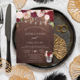 Invitación Frasco de Mason de Rosa Blush Borgoña de Madera Rú
