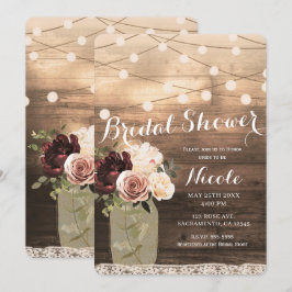 Invitación Frasco de Mason Floral & Luces Rústico Campestre N