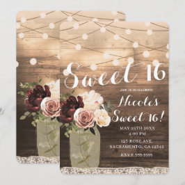 Invitación Frasco de Mason Floral & Luces Rústico País Dulces