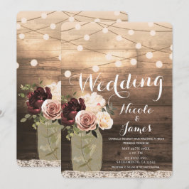 Invitación Frasco de Mason Floral y Luces Boda Rústica de Cam