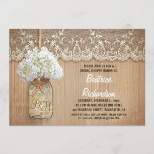 Invitación frasco de masón rústico hidrato blanco ducha de no