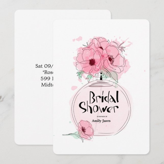 Invitación Frasco de perfume de Duchas de Novia con flores (Anverso / Reverso)