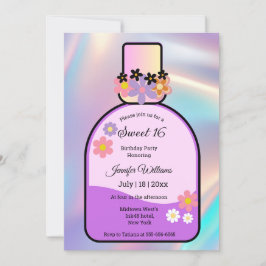 Invitación frasco de perfume rosa retro dulce 16 holográfico