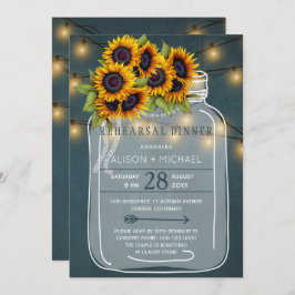 Invitación Frasco rústico de albañil con girasoles cena de en