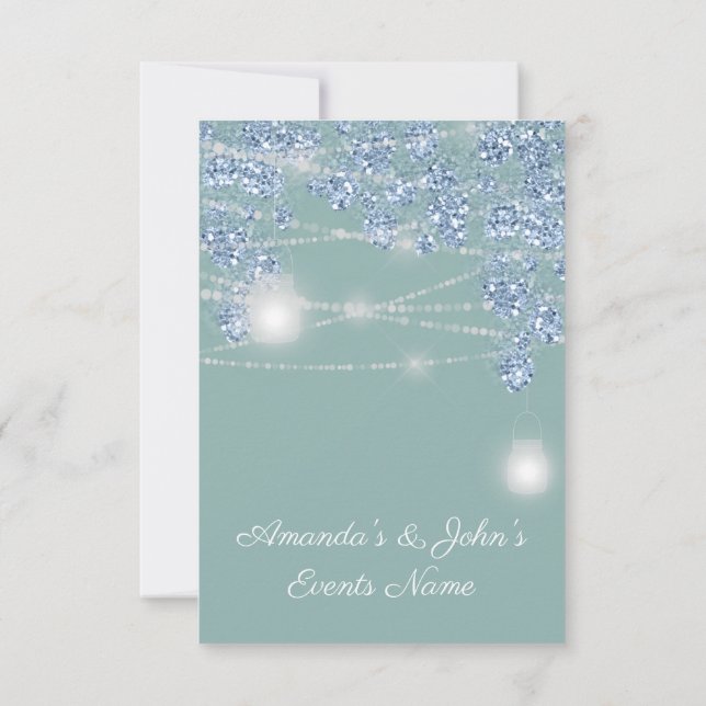 Invitación Frascos de Luces de Boda Rústico Brillante Azul Me (Reverso)