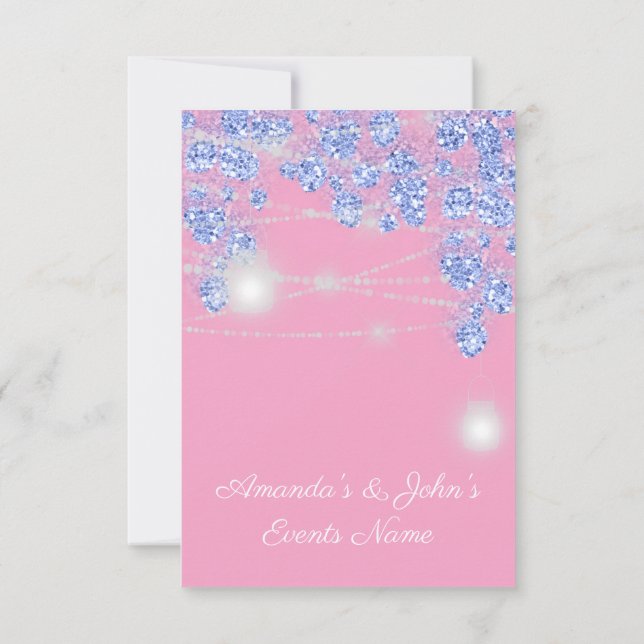 Invitación Frascos de luces de boda rústico brillo azul chisp (Reverso)