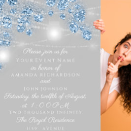 Invitación Frascos de luces de boda rústico brillo azul gris