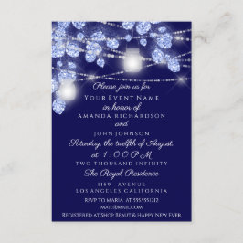 Invitación Frascos de Luces de Boda Rústicos Brillo Azul Mari