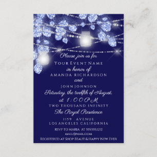 Invitación Frascos de Luces de Boda Rústicos Brillo Azul Mari