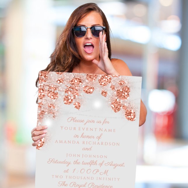 Invitación Frascos de Luces de Boda Rústicos Rosa Dorado Gris (Wedding Lights Jars Rustic Rose Gold Blush Gray Invitation)