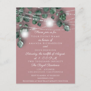Invitación Frascos de luces de boda rústicos verde rosa ahuma