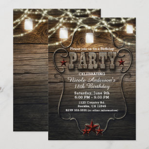 Invitación Frascos de Mason rústicos, luces y fiesta de cumpl