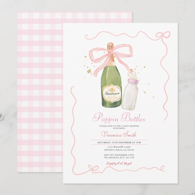 Invitación Frascos de Poppin Pink Bow Parejas Baby Shower (Anverso / Reverso)