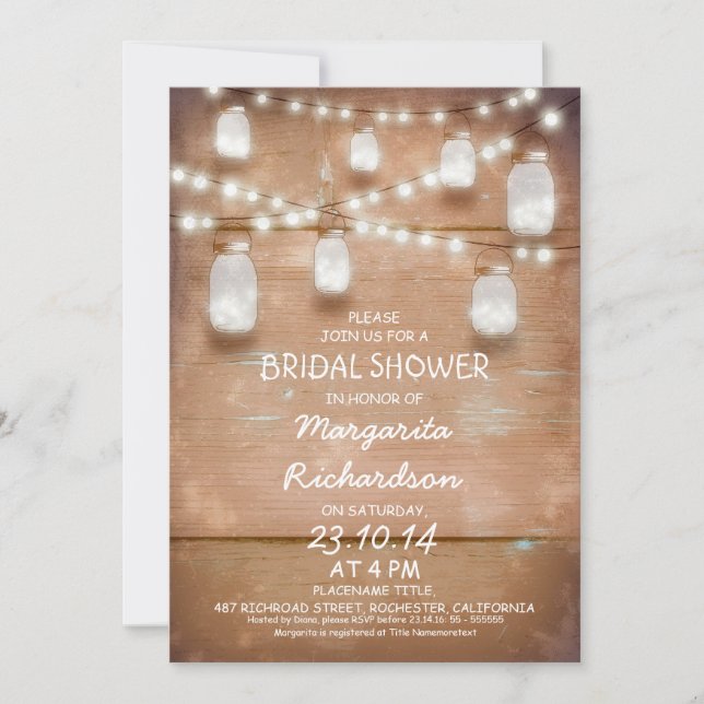 Invitación frascos rústicos de máscaras con luces de ducha de (Anverso)