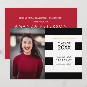 Invitación Fraude negro Faux cuadro de oro Graduación Invitac