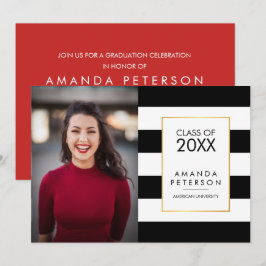 Invitación Fraude negro Faux cuadro de oro Graduación Invitac