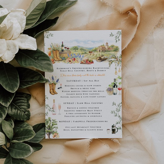 Invitación Fredericksburg TX Bachelorette Weekend Itinerary (Subido por el creador)