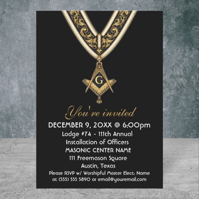 Invitación Freemason Masonry Black Square and Compass (Subido por el creador)