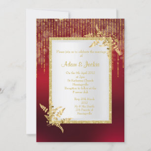 Invitación Fregadero ELEGANTE de hojas de oro y rojo vibrante