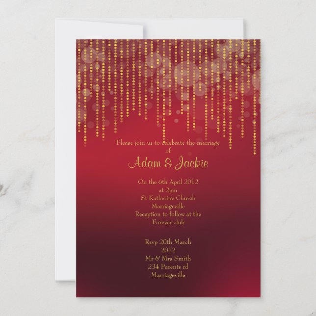 Invitación Fregadero ELEGANTE de hojas de oro y rojo vibrante (Anverso)
