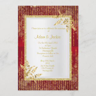 Invitación Fregadero ELEGANTE de hojas de oro y rojo vibrante