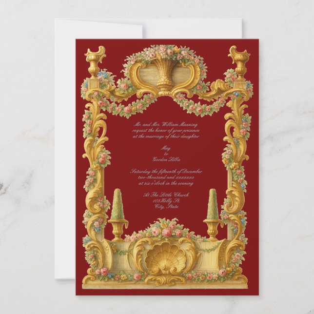 Invitación French Baroque Rococo Color Floral Border (Anverso)